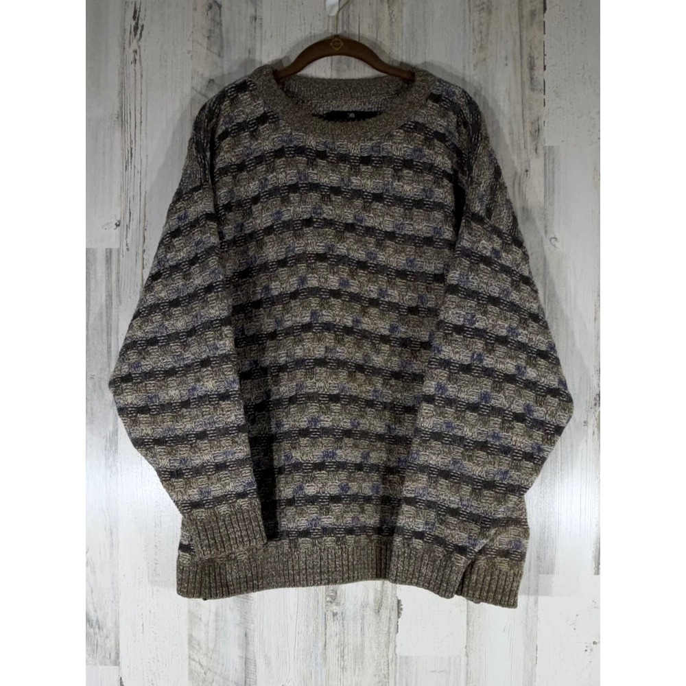 Consensus Sportswear‎ Mens Sweater Size Large Geometric Brown Blue Vintage USA